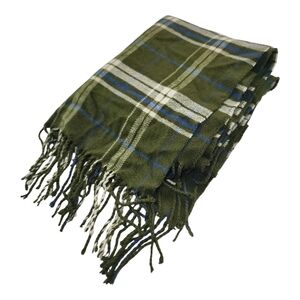Plaid Dark Olive Green Blue Tartan Scarf Fringe Unisex Winter Scarf